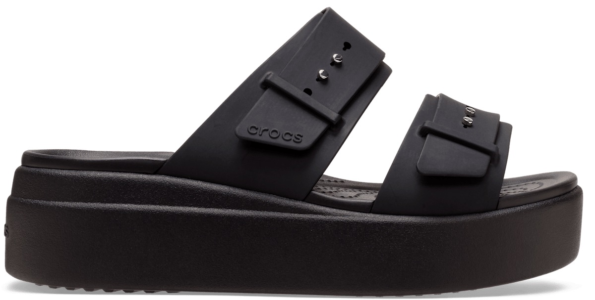 Crocs Brooklyn Buckle Low Wedge — Black — Crocs Brooklyn Sandal Croslite