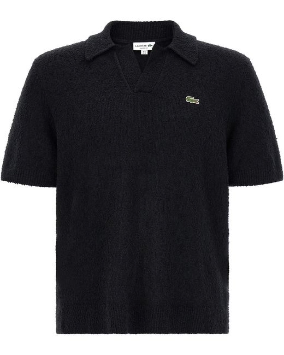 Lacoste Boucle Knitted Polo — Black — Lacoste Boucle Knit Polo Cotton Boucle