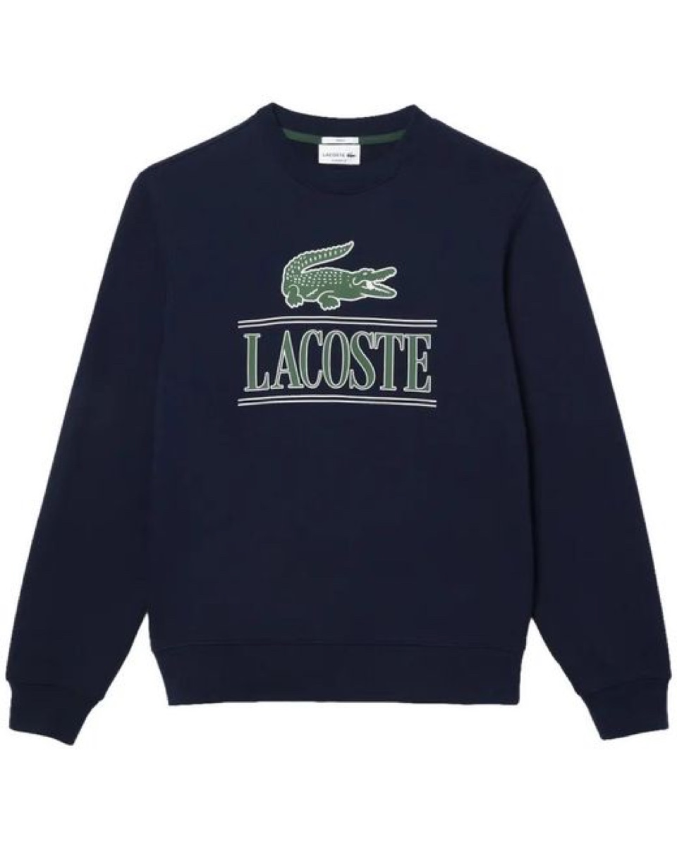 Lacoste Logo Crew Neck Sweatshirt — Blue — Lacoste Crewneck Sweater Cotton
