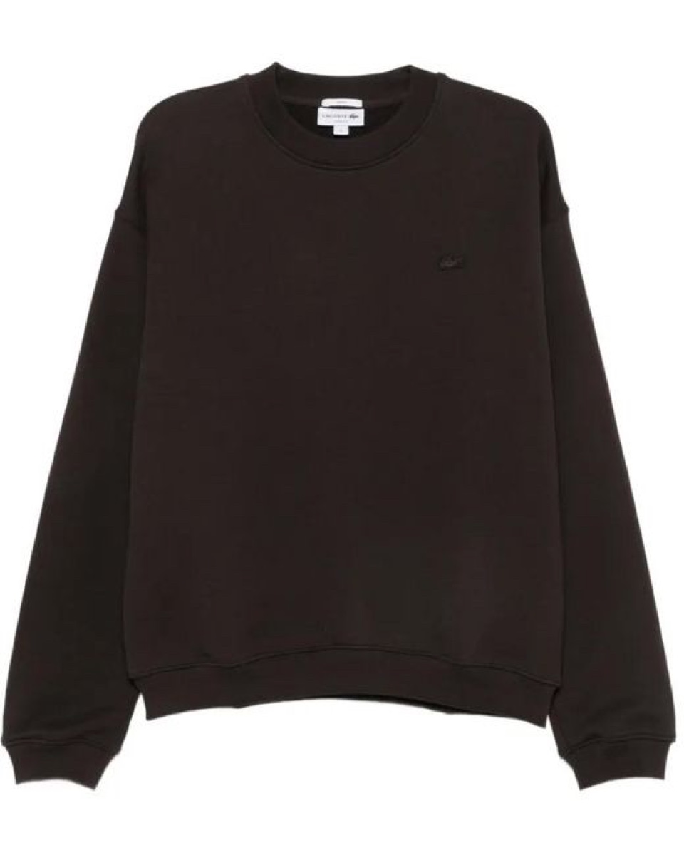 Lacoste Logo Patch Sweatshirt — Brown — Lacoste Crewneck Sweater Cotton